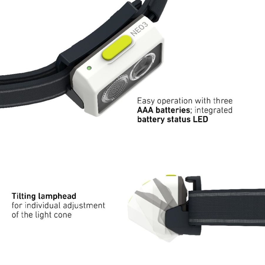 Ledlenser NEO3 - linterna frontal LED regulable LED/3xAAA IP54 400 lm 20 h negro/blanco