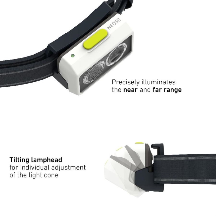 Ledlenser NEO5R - linterna frontal recargable LED regulable/1800 mAh IP54 600 lm 35 h negra/blanca