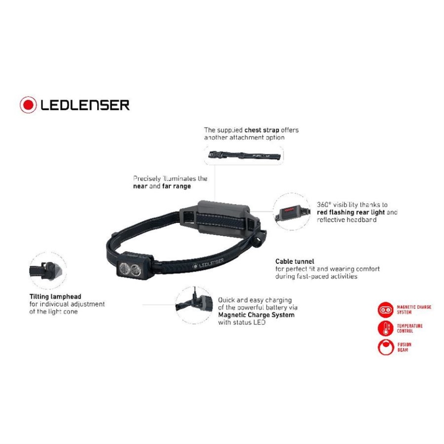 Ledlenser NEO5R - linterna frontal recargable LED regulable / 1800 mAh IP54 600 lm 35 h azul