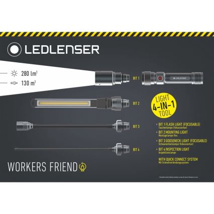 Ledlenser WORKERS FRIEND - Linterna recargable LED regulable / 2500 mAh, 280 lm, 80 h, negra