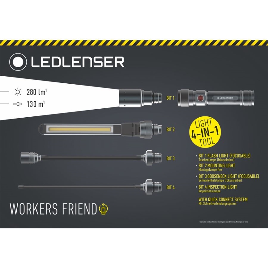 Ledlenser WORKERS FRIEND - Linterna recargable LED regulable / 2500 mAh, 280 lm, 80 h, negra
