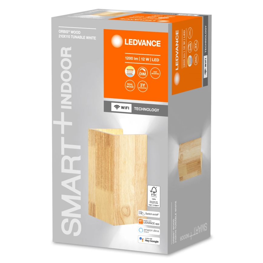 Ledvance - Aplique LED regulable SMART+ WOOD LED/12W/230V 3000-6500K Wi-Fi