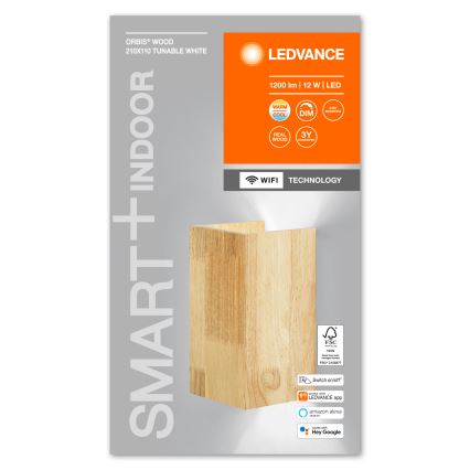 Ledvance - Aplique LED regulable SMART+ WOOD LED/12W/230V 3000-6500K Wi-Fi
