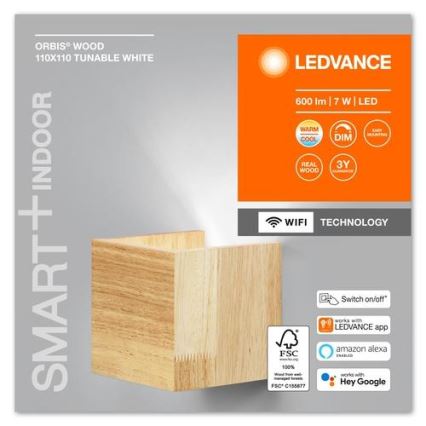 Ledvance - Aplique LED regulable SMART+ WOOD LED/7W/230V 3000-6500K Wi-Fi
