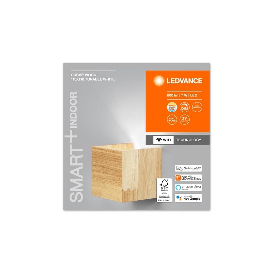 Ledvance - Aplique LED regulable SMART+ WOOD LED/7W/230V 3000-6500K Wi-Fi