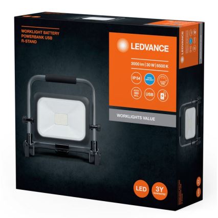 Ledvance - Proyector recargable LED regulable para exteriores WORKLIGHT BATTERY LED/30W/5V 2200 mAh IP54
