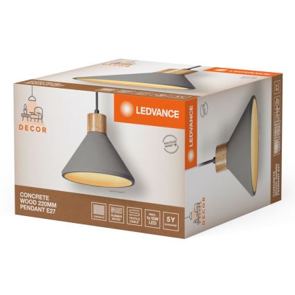 Ledvance - Lámpara colgante DECOR CONCRETE 1xE27/15W/230V diá. 22 cm concreto gris
