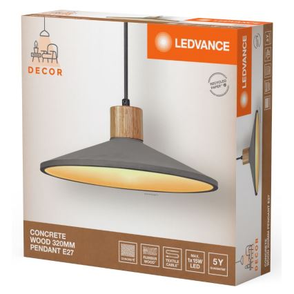 Ledvance - Lámpara colgante DECOR CONCRETE 1xE27/15W/230V diá. 32 cm concreto gris