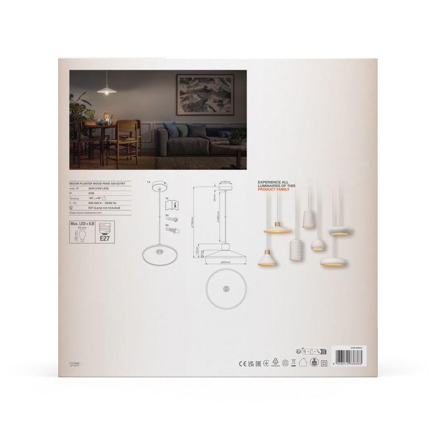 Ledvance - Lámpara colgante DECOR PLASTER 1xE27/25W/230V diá. 32 cm yeso blanco