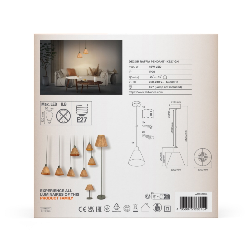 Ledvance - Lámpara colgante DECOR RAFFIA 1xE27/15W/230V rafia