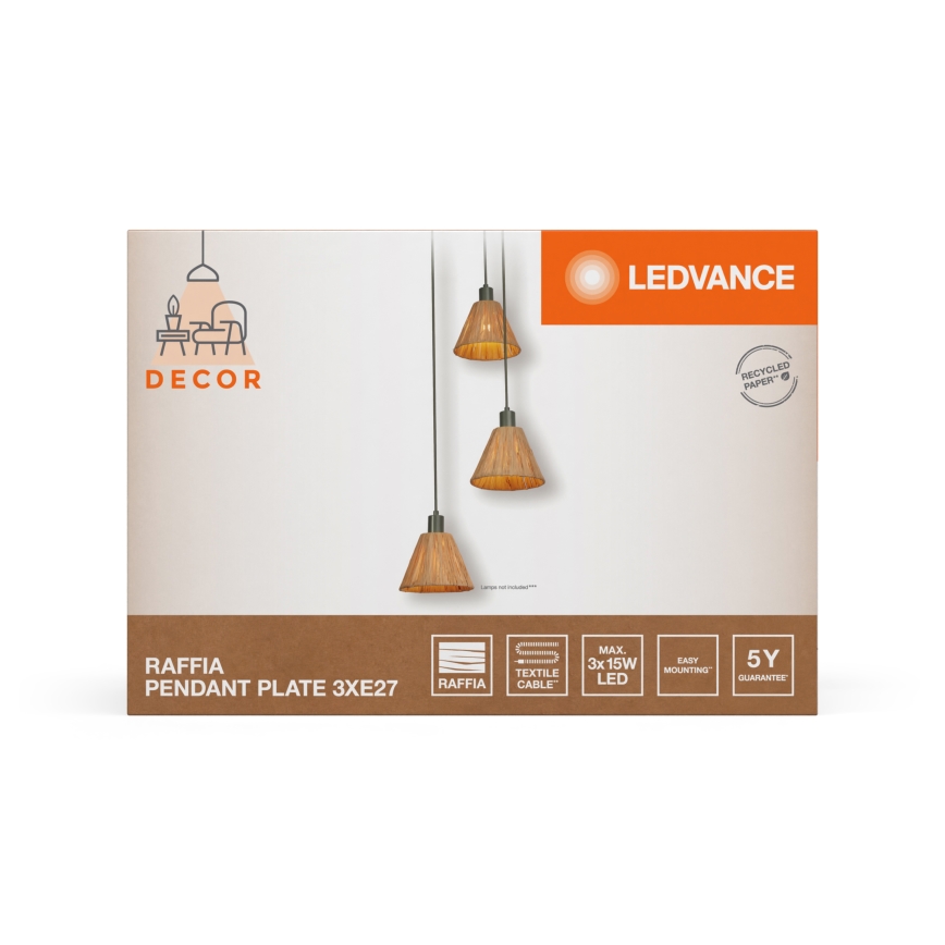 Ledvance - Lámpara colgante DECOR RAFFIA 3xE27/15W/230V rafia