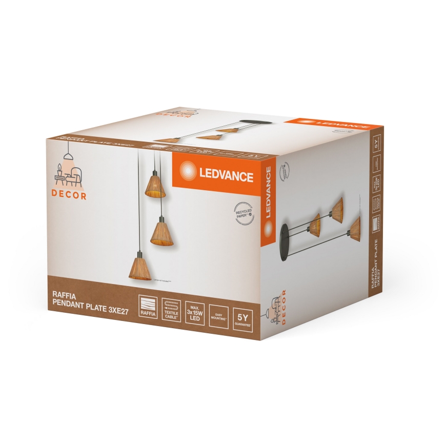 Ledvance - Lámpara colgante DECOR RAFFIA 3xE27/15W/230V rafia