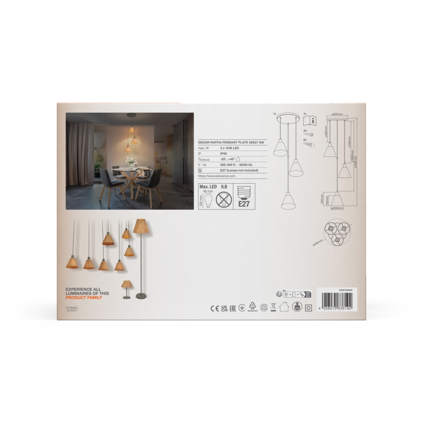 Ledvance - Lámpara colgante DECOR RAFFIA 3xE27/15W/230V rafia