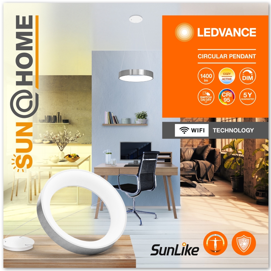 Ledvance - Lámpara colgante LED regulable con cable SUN@HOME CIRCULAR LED/18,5W/230V Wi-Fi