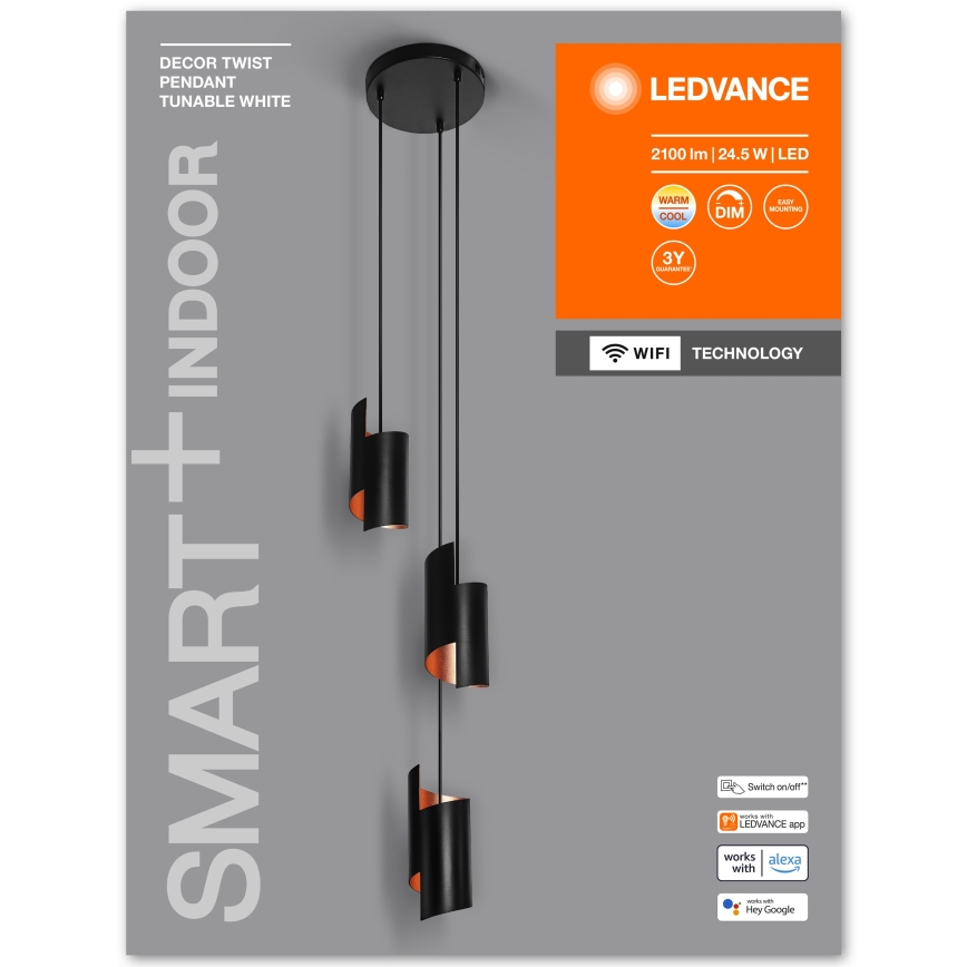 Ledvance - Lámpara de araña LED regulable con cable  SMART+ DECOR 3xLED/8W/230V negro Wi-Fi