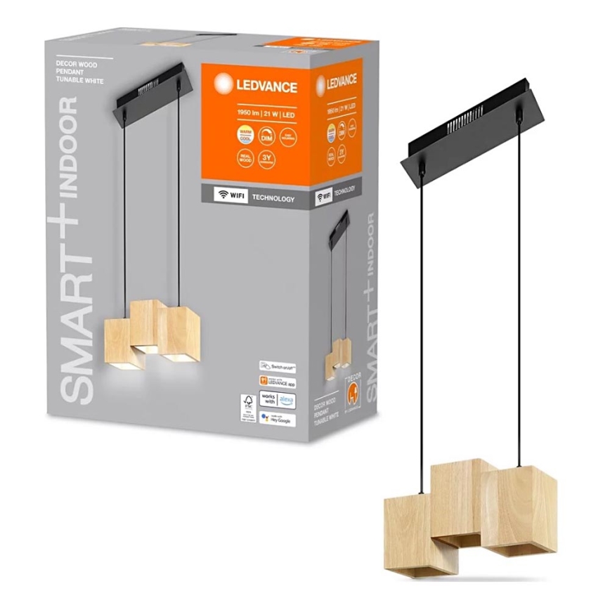 Ledvance - Lámpara de araña LED regulable por cable DECOR WOOD 3xLED/7W/230V Wi-Fi