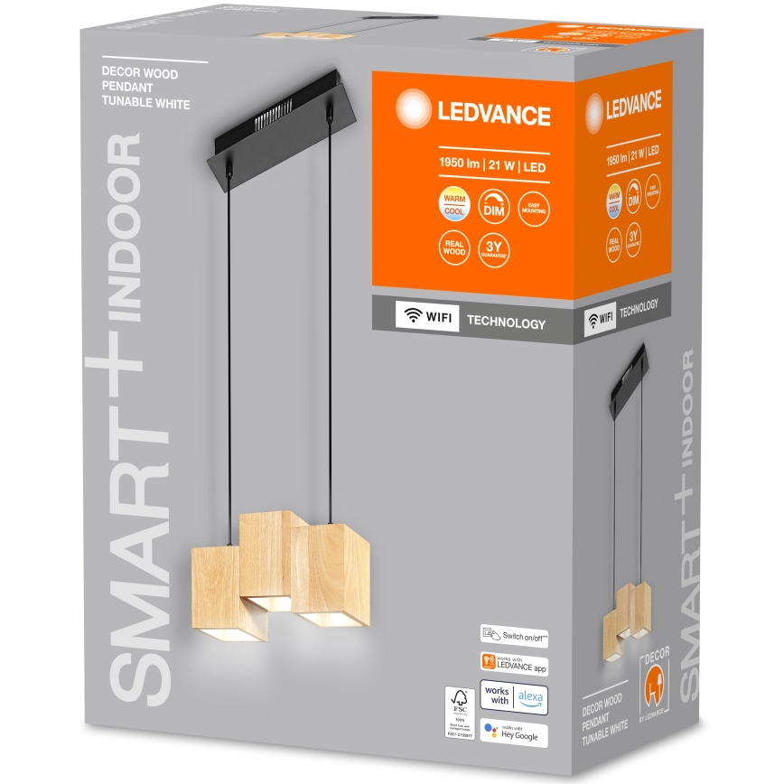 Ledvance - Lámpara de araña LED regulable por cable DECOR WOOD 3xLED/7W/230V Wi-Fi