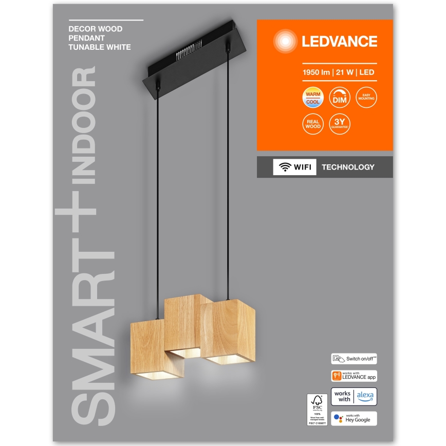 Ledvance - Lámpara de araña LED regulable por cable DECOR WOOD 3xLED/7W/230V Wi-Fi