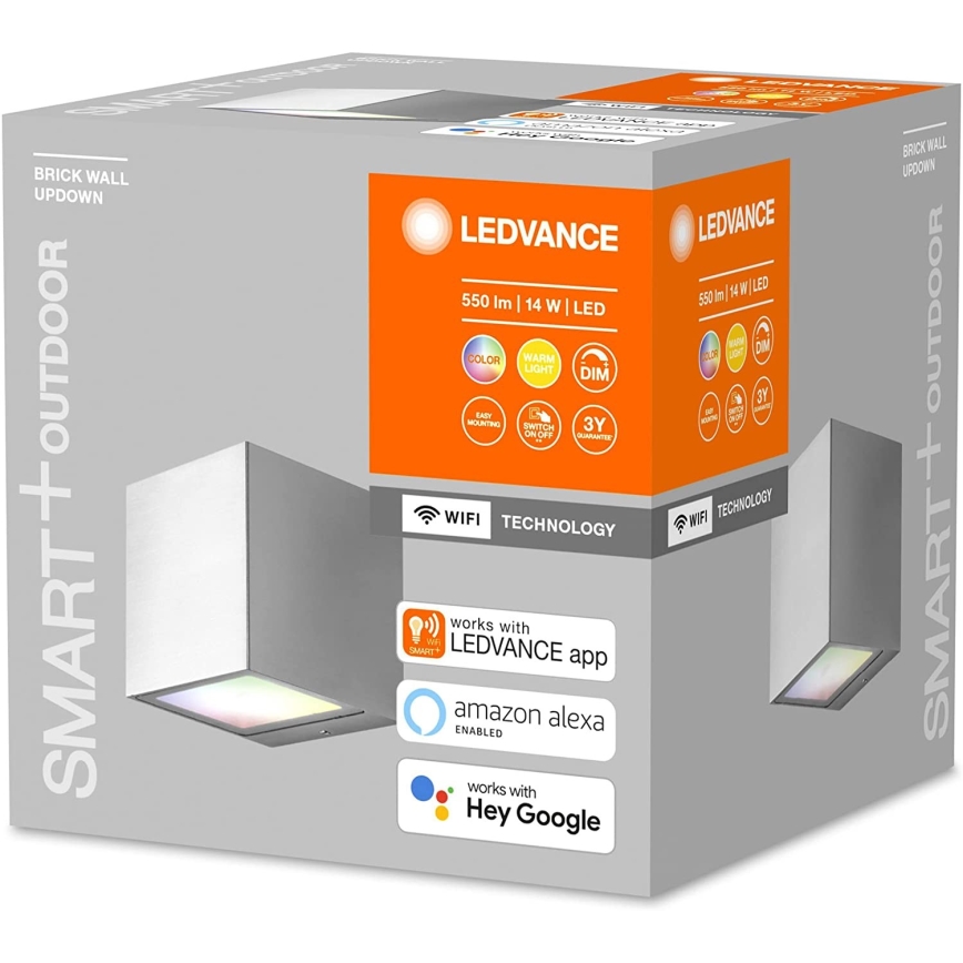 Ledvance - Aplique LED RGBW regulable para exteriores BRICK LED/14W/230V Wi-Fi IP44