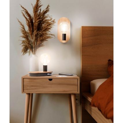 Ledvance - Lámpara de mesa táctil con conector USB DECOR WOOD 1xE27/8W/230V árbol del caucho