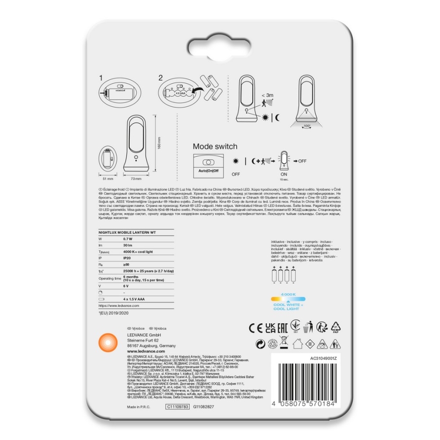 Ledvance - Lámpara de orientación LED con sensor MOBILE LED/0,7W/4xAAA
