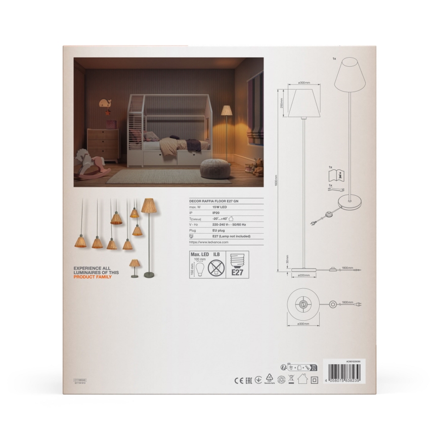 Ledvance - Lámpara de pie DECOR RAFFIA 1xE27/15W/230V rafia