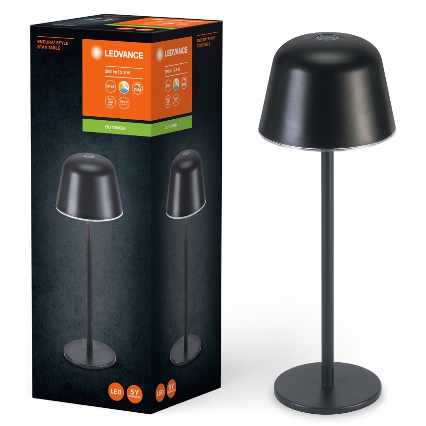 Ledvance - Lámpara LED de exterior recargable y regulable MESA LED/2,5W/5V IP54 negro