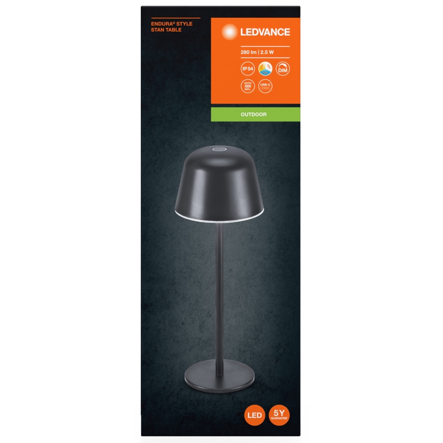 Ledvance - Lámpara LED de exterior recargable y regulable MESA LED/2,5W/5V IP54 negro