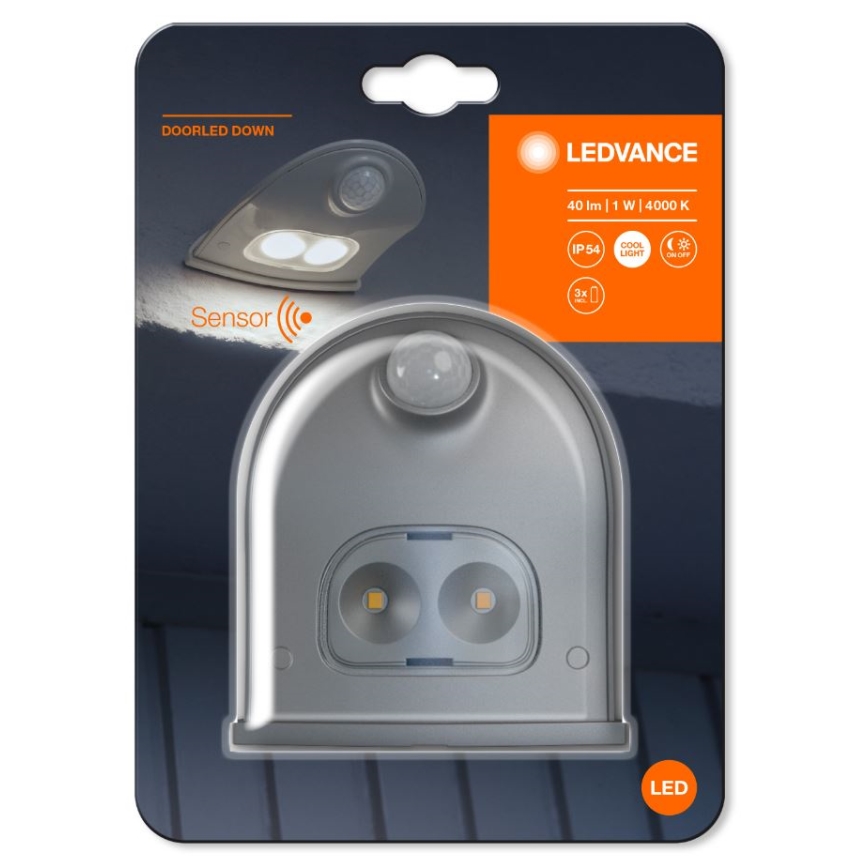 Ledvance - Lámpara de pared LED para exterior con sensor DOORLED LED/1W/3xAA IP54