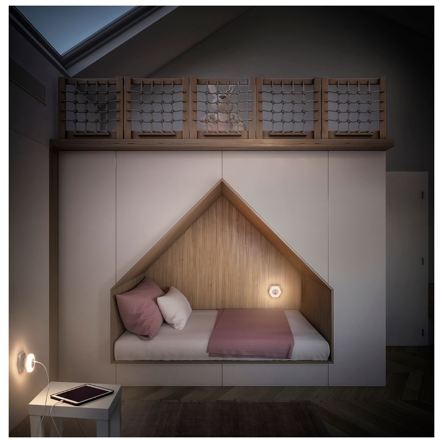 Ledvance - Lámpara nocturna LED con enchufe con USB LUNETTA LED/15W/230V