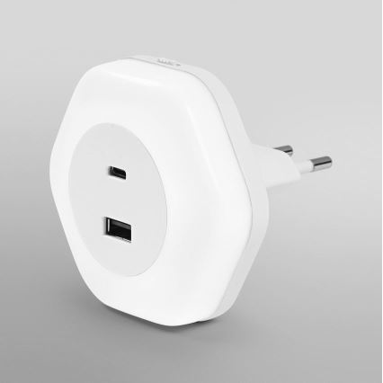 Ledvance - Lámpara nocturna LED con enchufe con USB LUNETTA LED/15W/230V
