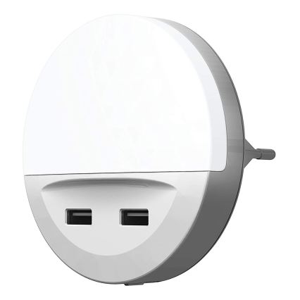 Ledvance - Lámpara nocturna LED en la toma con sensor LUNETTA 2xUSB LED/13W/230V
