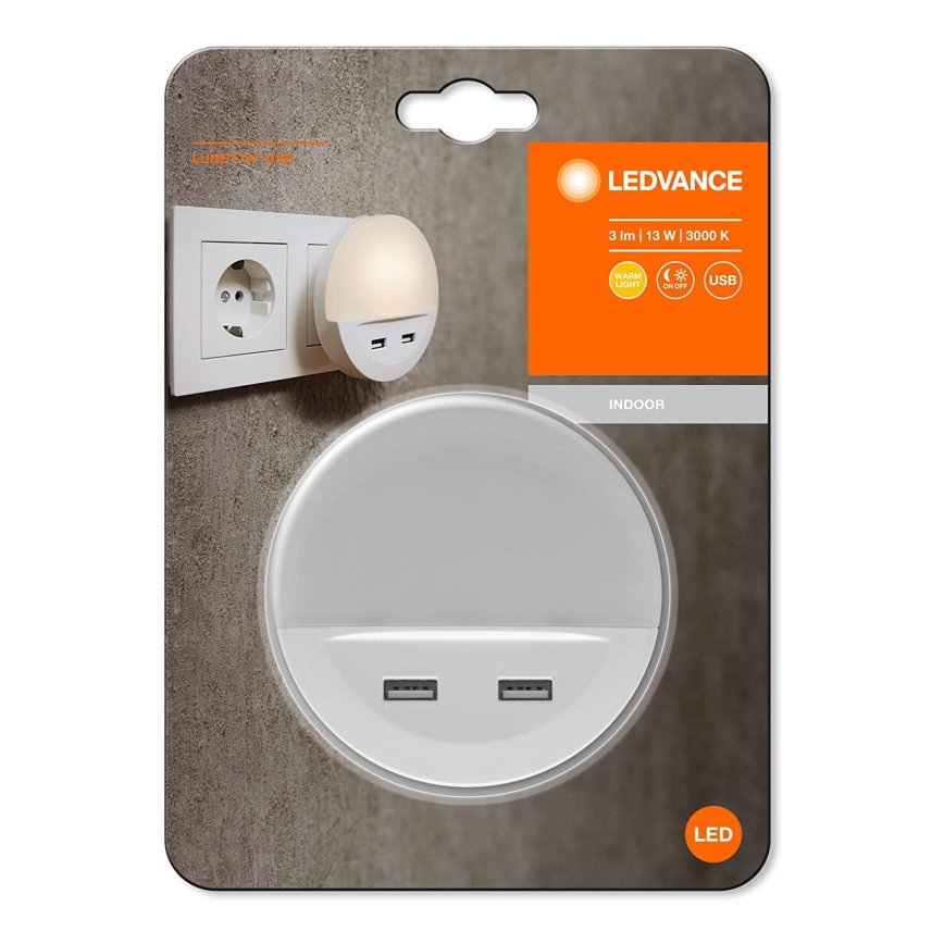 Ledvance - Lámpara nocturna LED en la toma con sensor LUNETTA 2xUSB LED/13W/230V