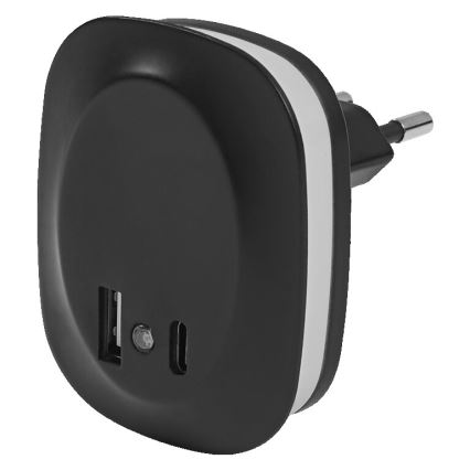 Ledvance - LED Lámpara nocturna para enchufe con sensor y USB LUNETTA LED/12,5W/230V 3000K negro