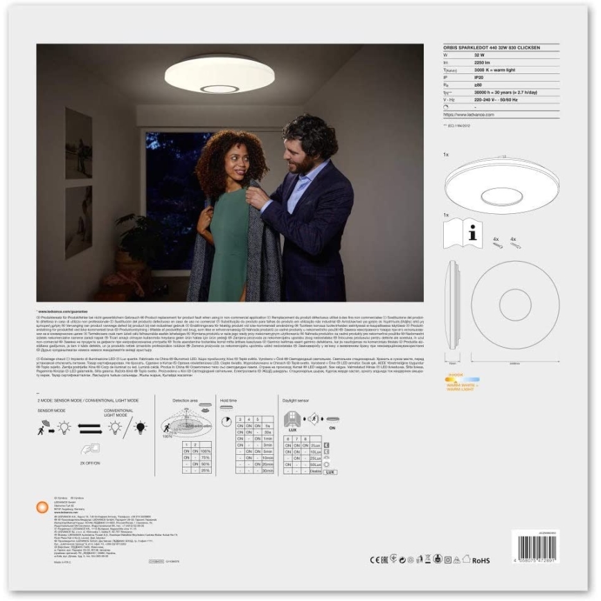 Ledvance - LED Plafón con sensor SPARKLEDOT LED/32W/230V