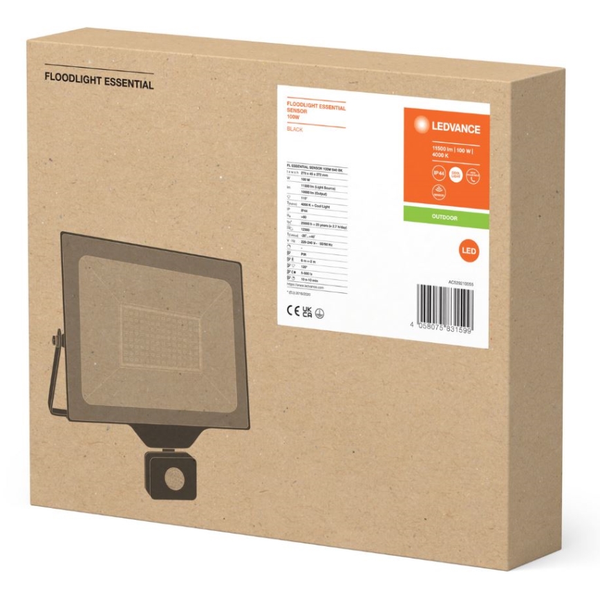 Ledvance - LED Proyector de Pared Exterior con Sensor FLOODLIGHT ESSENTIAL LED/100W/230V IP44