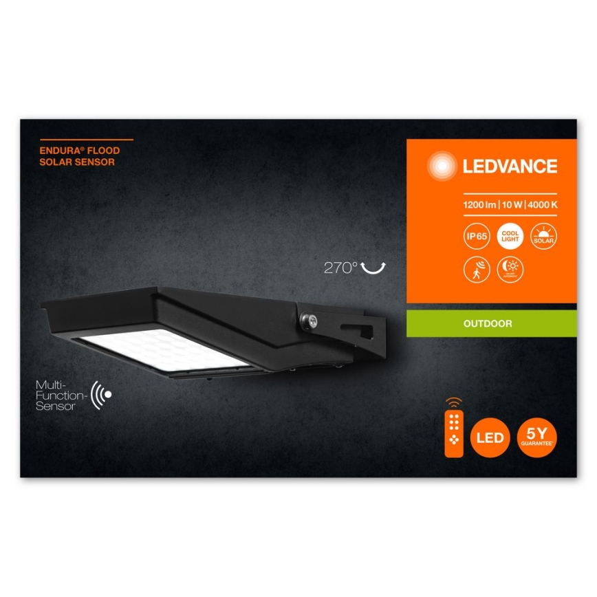 Ledvance - LED Proyector solar de exterior con sensor FLOOD LED/10W/3,6V 2000 mAh IP65 + control remoto