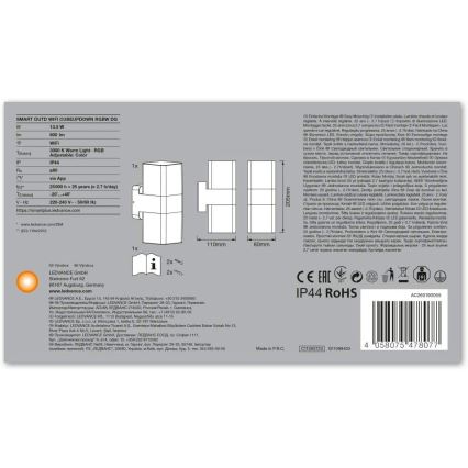 Ledvance - LED RGBW Aplique exterior SMART+ CUBE LED/13,5W/230V IP44 Wi-Fi