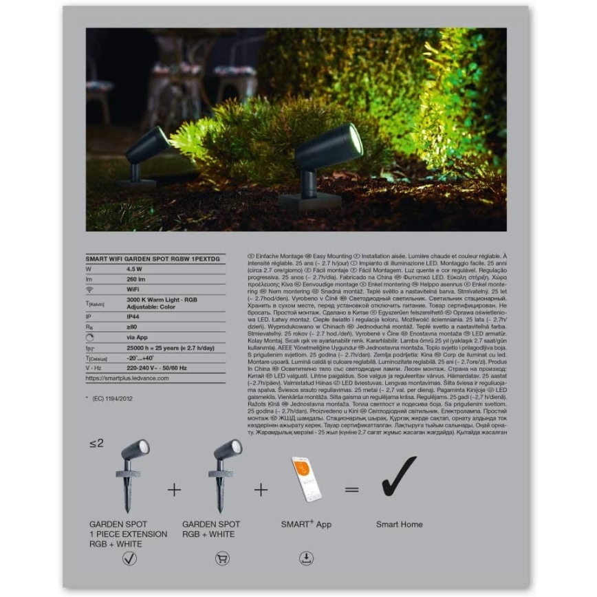 Ledvance - SET LED RGBW Lámpara exterior SMART+ SPOT LED/4,5W/230V IP65 Wi-Fi