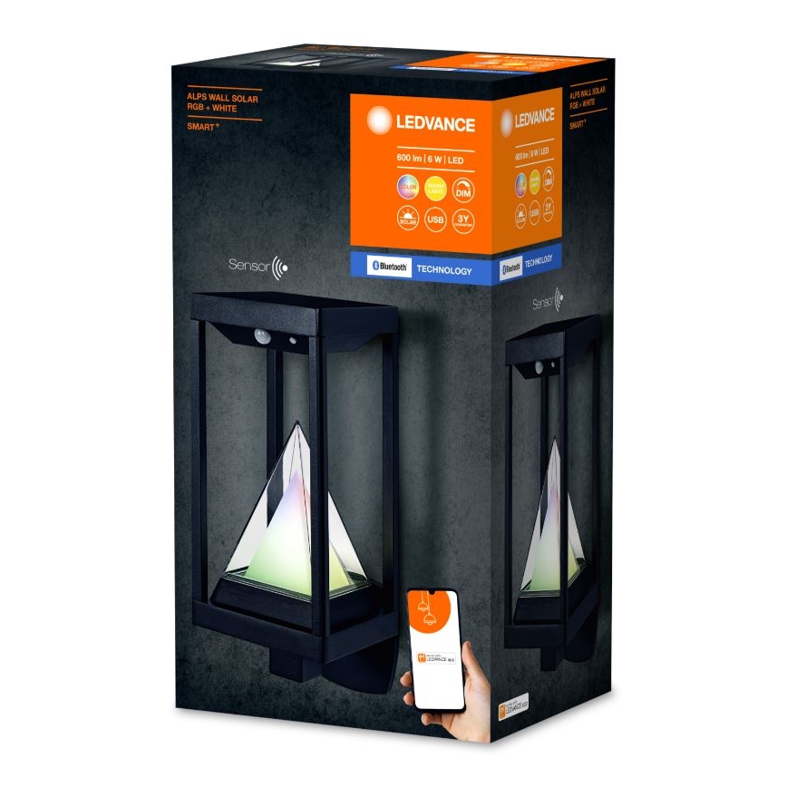 Ledvance - LED RGBW Regulable solar aplique con sensor de movimiento y crepuscular SMART+ ALPS LED/6W/3,7V 2200 mAh 3000K IP44