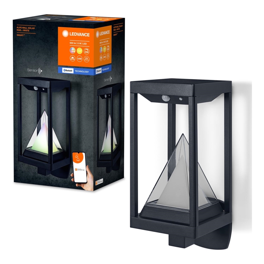 Ledvance - LED RGBW Regulable solar aplique con sensor de movimiento y crepuscular SMART+ ALPS LED/6W/3,7V 2200 mAh 3000K IP44