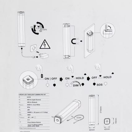 Ledvance - Luz de orientación LED regulable LINEAR LED/6,9W/5V 2200 mAh IP54