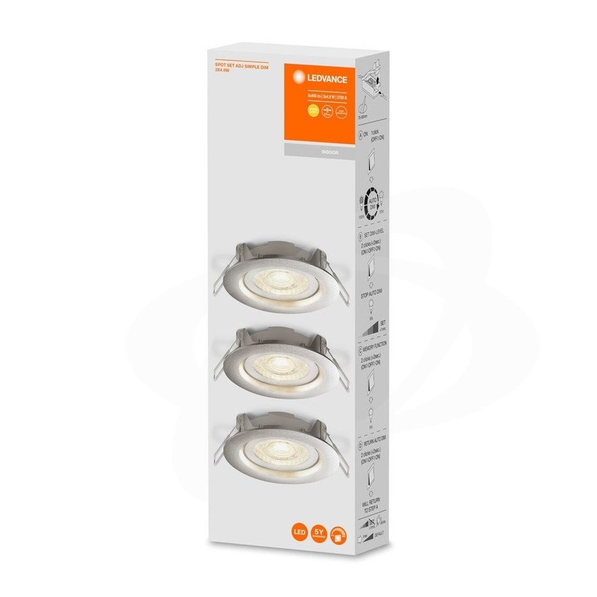Ledvance - Pack de 3 luminarias empotradas de techo LED regulables SIMPLE LED/4,9W/230V