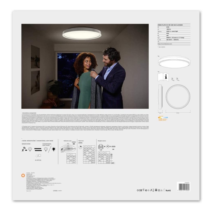 Ledvance - Plafón LED con sensor PLATE LED/32W/230V 3000K