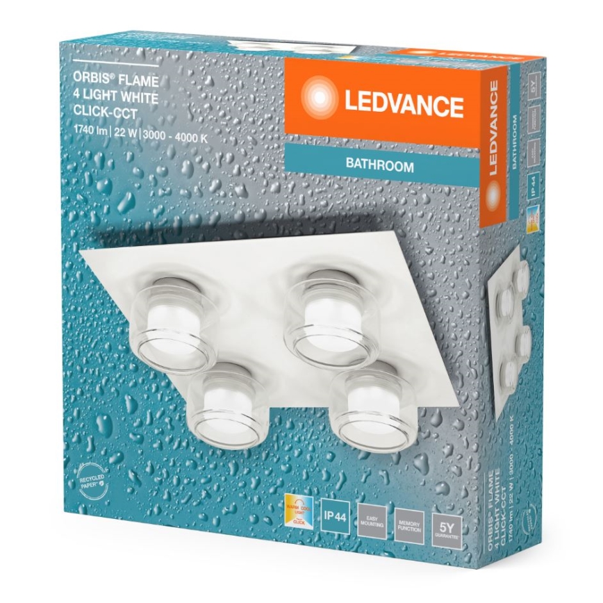 Ledvance - Plafón LED de baño ORBIS FLAME 4xLED/5,5W/230V 3000/4000K IP44 blanco