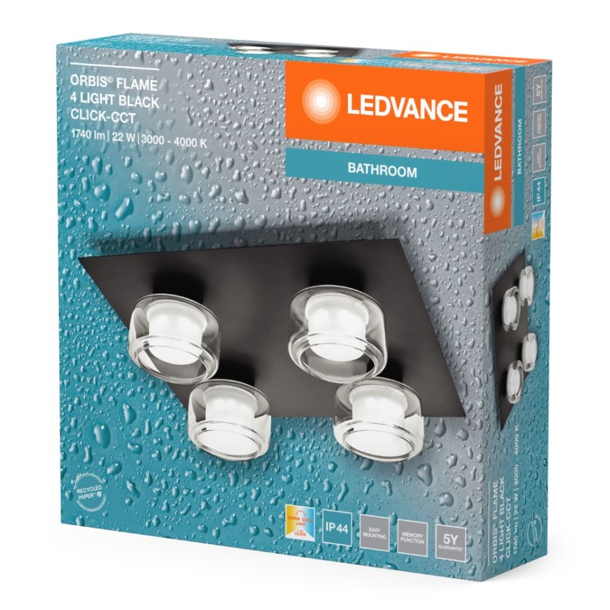 Ledvance - Plafón LED de baño ORBIS FLAME 4xLED/5,5W/230V 3000/4000K IP44 negro