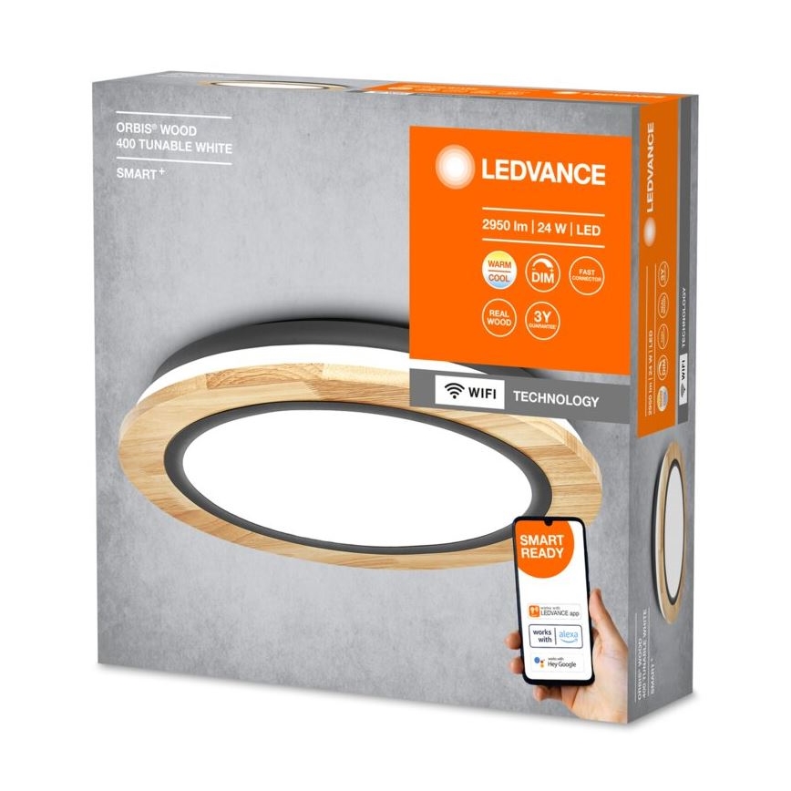 Ledvance - Plafón LED regulable SMART+ ORBIS WOOD LED/24W/230V 2700-6500K roble Wi-Fi