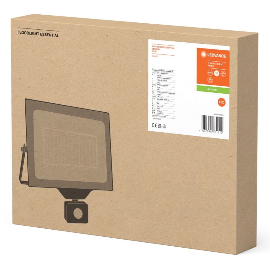 Ledvance - Proyector LED de pared para exterior con sensor FLOODLIGHT ESSENTIAL LED/150W/230V IP44