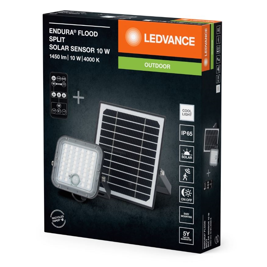 Ledvance - LED Proyector solar regulable con sensor de movimiento y crepuscular FLOOD SPLIT LED/10W/3,2V 5000 mAh IP65 + control remoto
