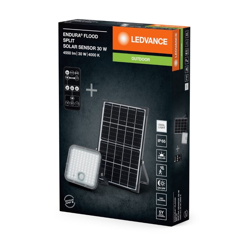Ledvance - LED Proyector solar regulable con sensor FLOOD SPLIT LED/30W/6,4V 5000 mAh IP65 + control remoto